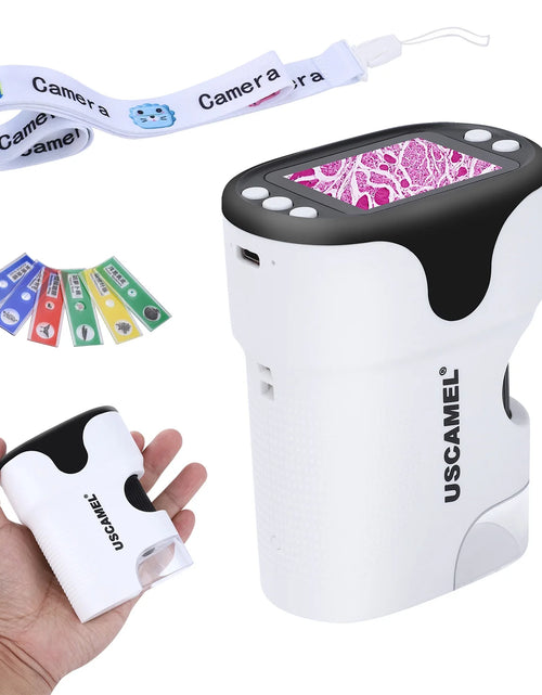 Load image into Gallery viewer, Pocket Digital Microscope for Kids 200X-1000X Handheld Microscope Toy for Children 2&quot; Screen Microscope with LED Light 6 Slides, White
