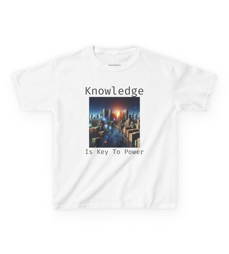 Knowledge Is Key to Power Kids Tee, Inspirational T-Shirt for Youth, Perfect for Back to School, Family Gatherings, Gift for Kids