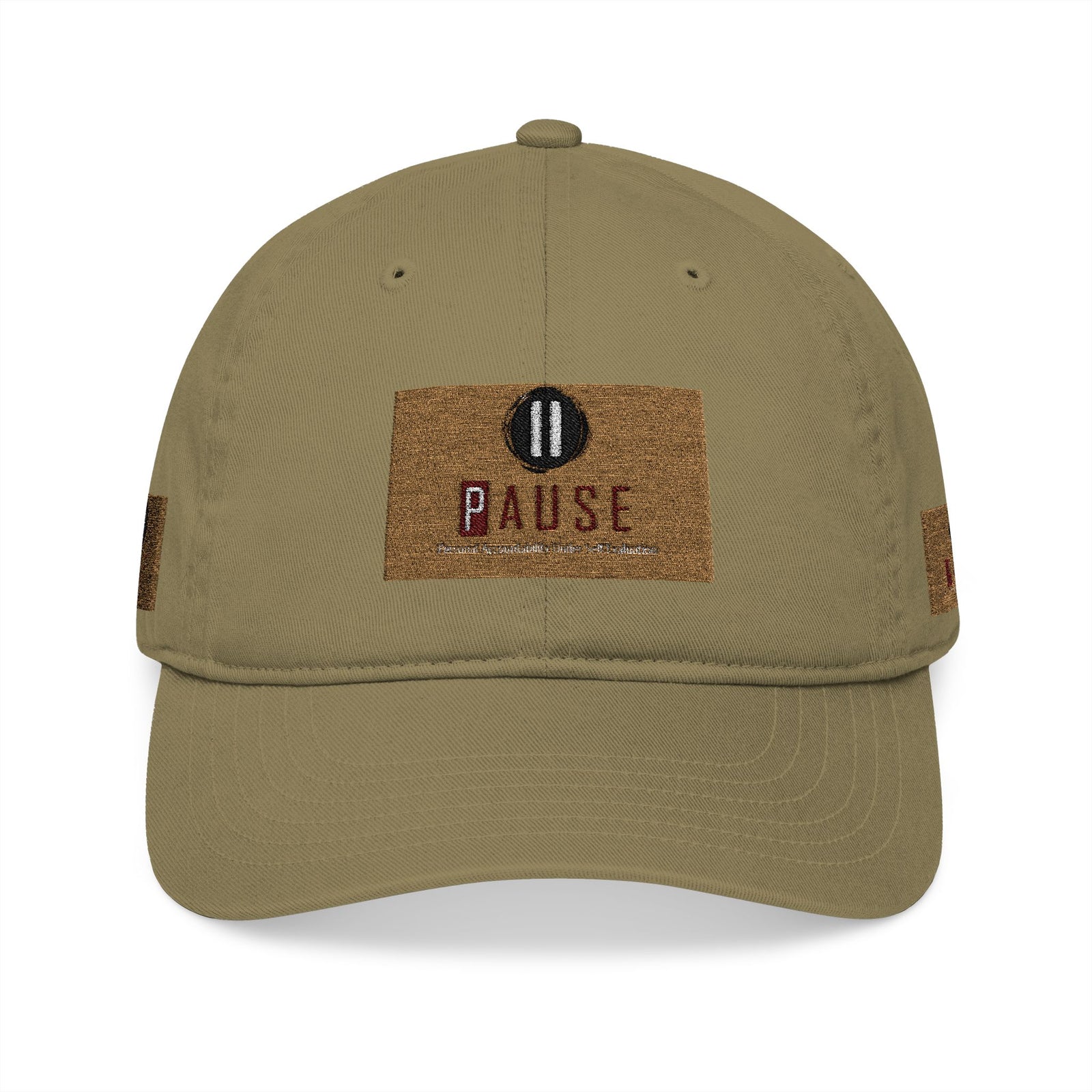 Cap Embroidered with 'Pause' Design