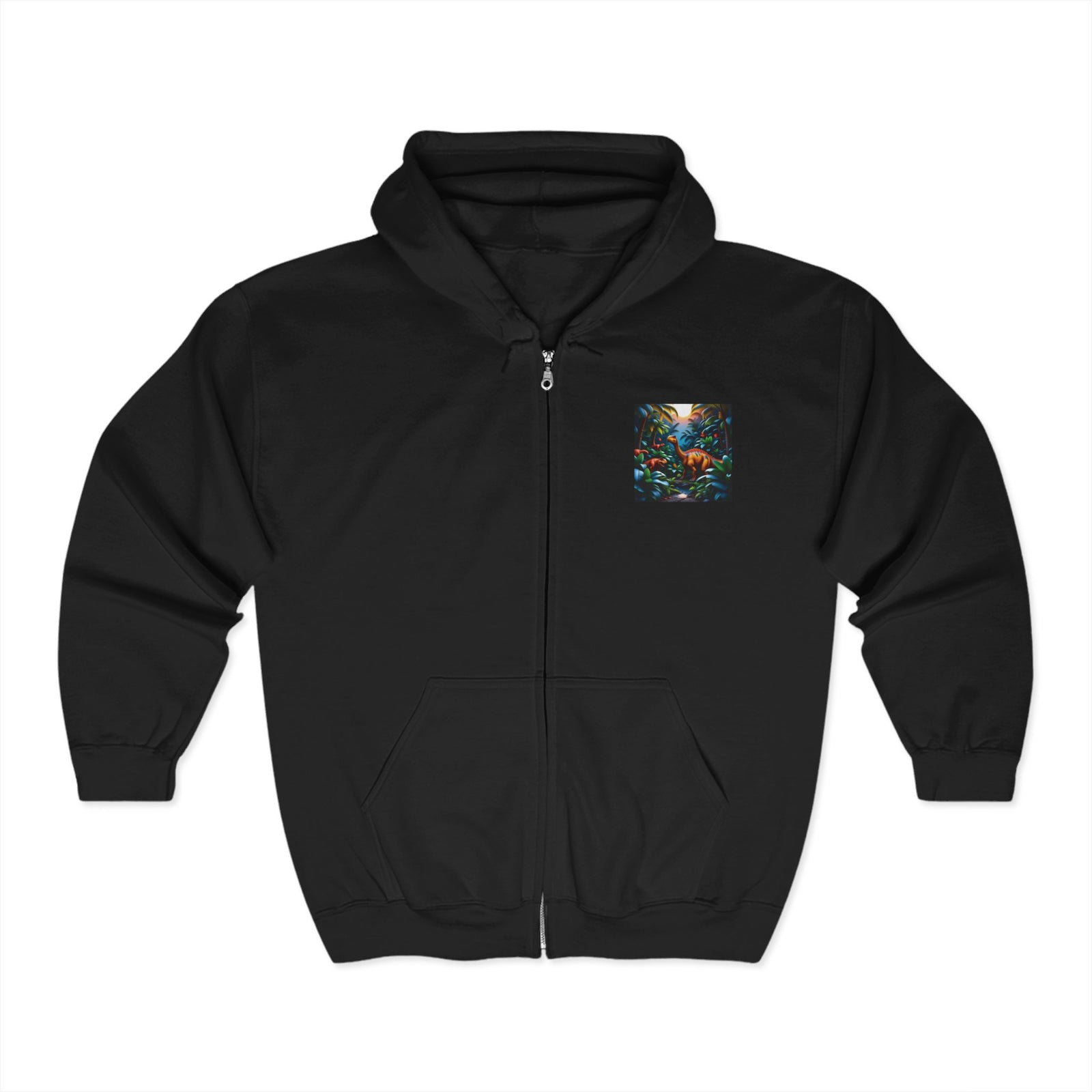 Cozy Dinosaur Artistic Zip-Up Hoodie | Unisex Sweatshirt for Casual Days, Gift for Friends, Layering Apparel, Ideal for Fall & Winter.