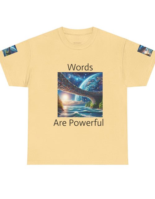 Load image into Gallery viewer, Inspirational Universe T-Shirt - &#39;Words Are Powerful&#39; Graphic - Motivational Gift for Dreamers, Writers, and Creators, Casual Wear, [...]
