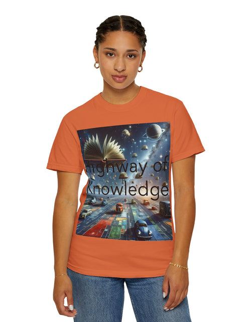 Load image into Gallery viewer, Highway of Knowledge Unisex Garment-Dyed T-shirt, Casual Tee, Gift for Readers, Book Lovers T-shirt, Unique Graphic Tee, Educational Apparel
