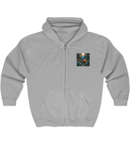 Cozy Dinosaur Zip-Up Hoodie — Artistic Unisex Dinosaur Sweatshirt