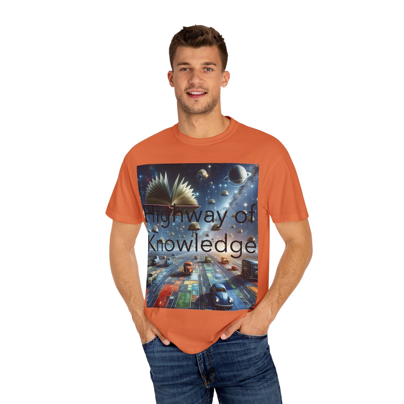 Highway of Knowledge Unisex Garment-Dyed T-shirt, Casual Tee, Gift for Readers, Book Lovers T-shirt, Unique Graphic Tee, Educational Apparel