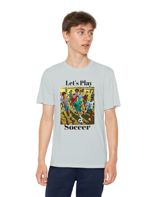 Load image into Gallery viewer, Youth Soccer Tee - Let&#39;s Play Soccer, Kids Sports Shirt, Soccer T-Shirt, Activewear for Boys &amp; Girls, Team Spirit Apparel
