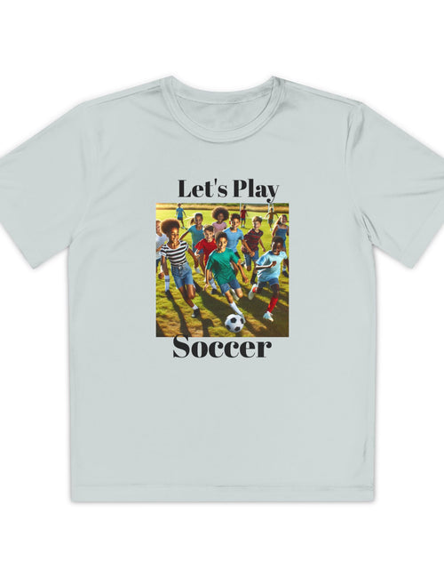 Load image into Gallery viewer, Youth Soccer Tee - Let&#39;s Play Soccer, Kids Sports Shirt, Soccer T-Shirt, Activewear for Boys &amp; Girls, Team Spirit Apparel
