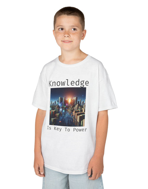Load image into Gallery viewer, Knowledge Is Key to Power Kids Tee, Inspirational T-Shirt for Youth, Perfect for Back to School, Family Gatherings, Gift for Kids
