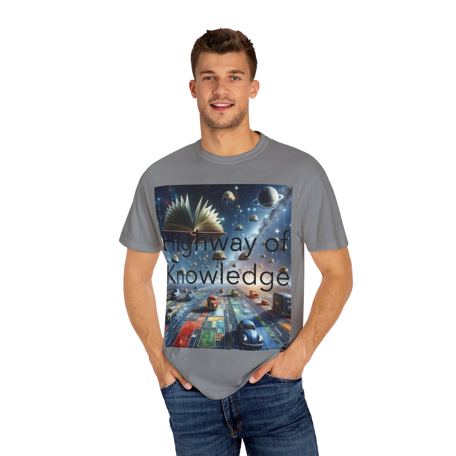 Highway of Knowledge Unisex Garment-Dyed T-shirt, Casual Tee, Gift for Readers, Book Lovers T-shirt, Unique Graphic Tee, Educational Apparel