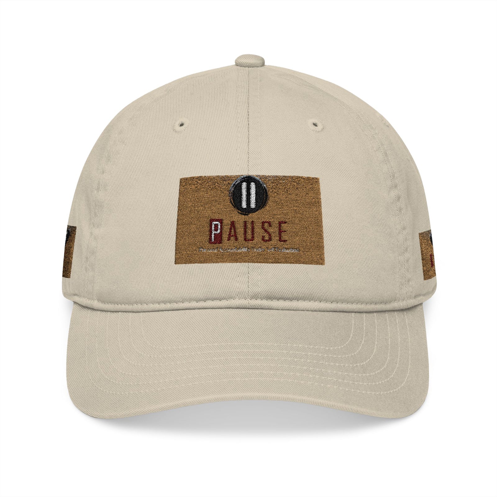 Cap Embroidered with 'Pause' Design