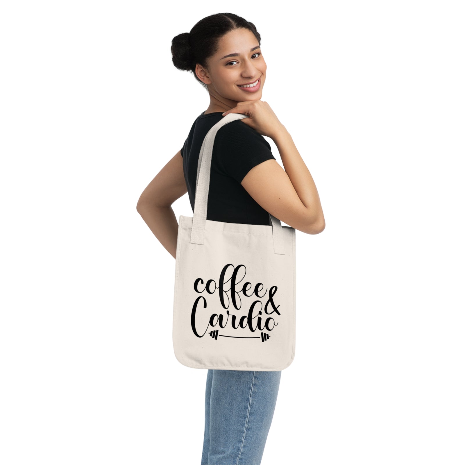 Coffee & Cardio Organic Canvas Tote Bag | Gym Tote, Eco-Friendly, Workout Accessories, Gift for Fitness Lovers, Everyday Use