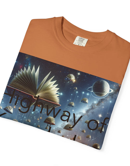 Load image into Gallery viewer, Highway of Knowledge Unisex Garment-Dyed T-shirt, Casual Tee, Gift for Readers, Book Lovers T-shirt, Unique Graphic Tee, Educational Apparel
