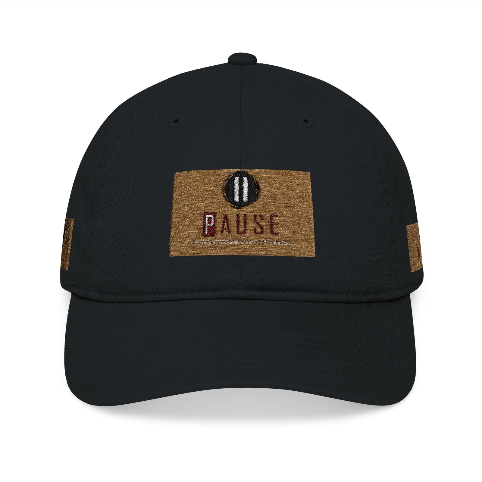Cap Embroidered with 'Pause' Design