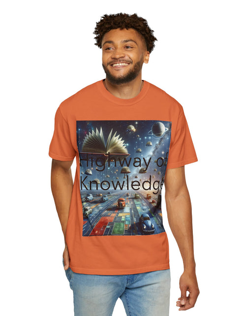 Load image into Gallery viewer, Highway of Knowledge Unisex Garment-Dyed T-shirt, Casual Tee, Gift for Readers, Book Lovers T-shirt, Unique Graphic Tee, Educational Apparel
