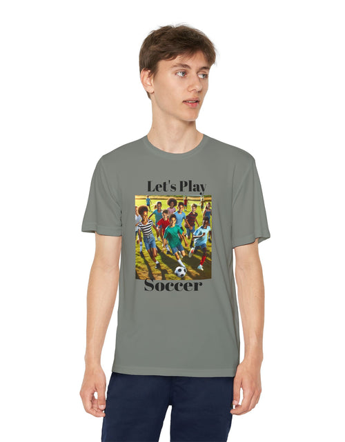 Load image into Gallery viewer, Youth Soccer Tee - Let&#39;s Play Soccer, Kids Sports Shirt, Soccer T-Shirt, Activewear for Boys &amp; Girls, Team Spirit Apparel
