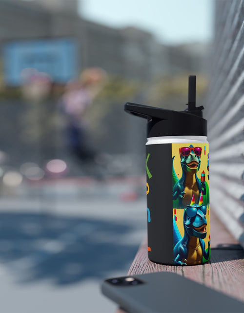 Load image into Gallery viewer, Steel Water Bottle, Dino Party Design
