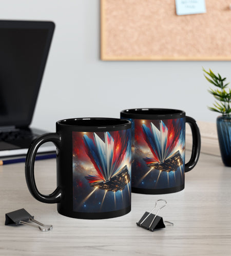 Cosmic Escape Mug, Black Coffee Mug, Space-Themed Gift, Sci-Fi Mug, Book Lover's Mug, 11oz & 15oz, Unique Cosmic Artwork