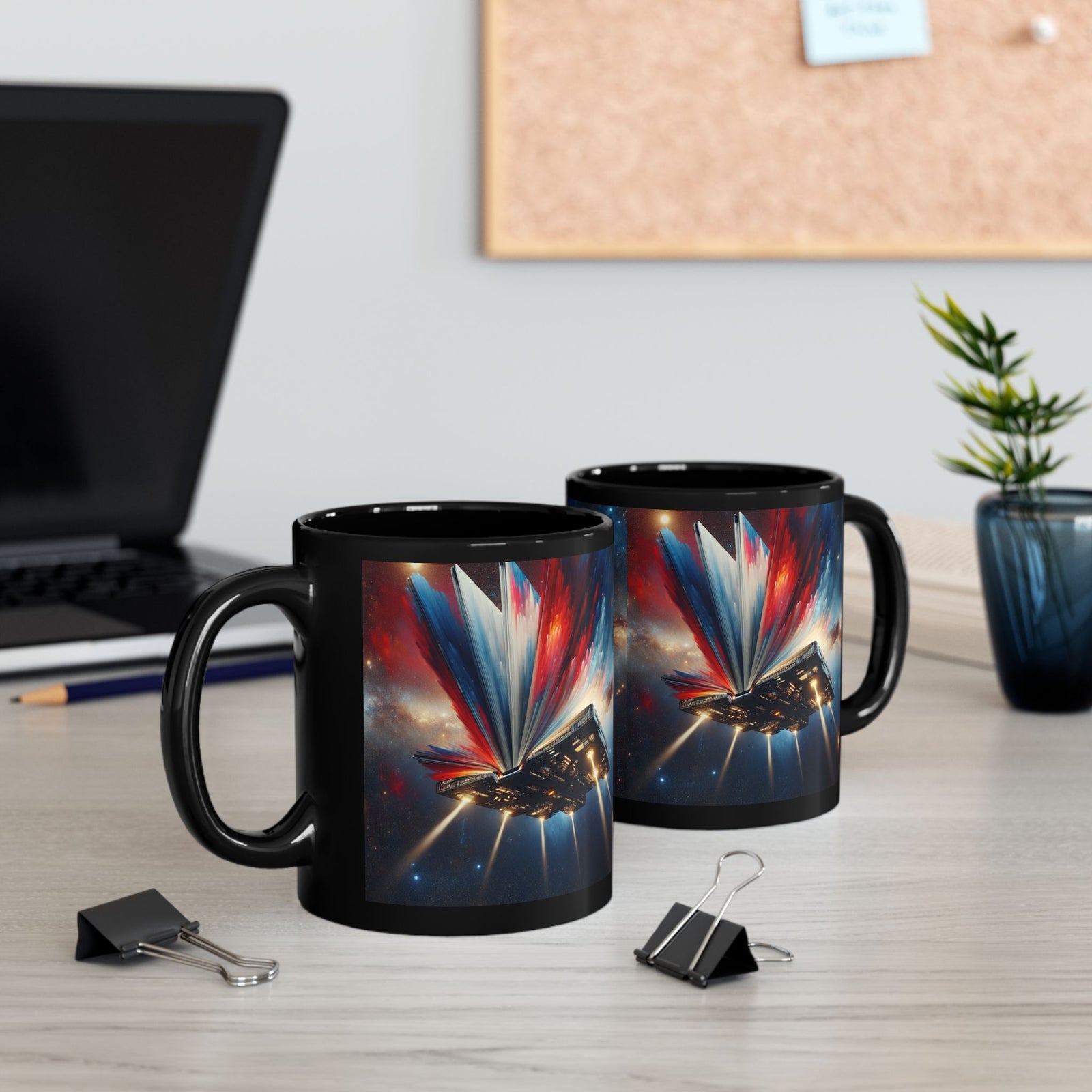 Cosmic Escape Mug, Black Coffee Mug, Space-Themed Gift, Sci-Fi Mug, Book Lover's Mug, 11oz & 15oz, Unique Cosmic Artwork