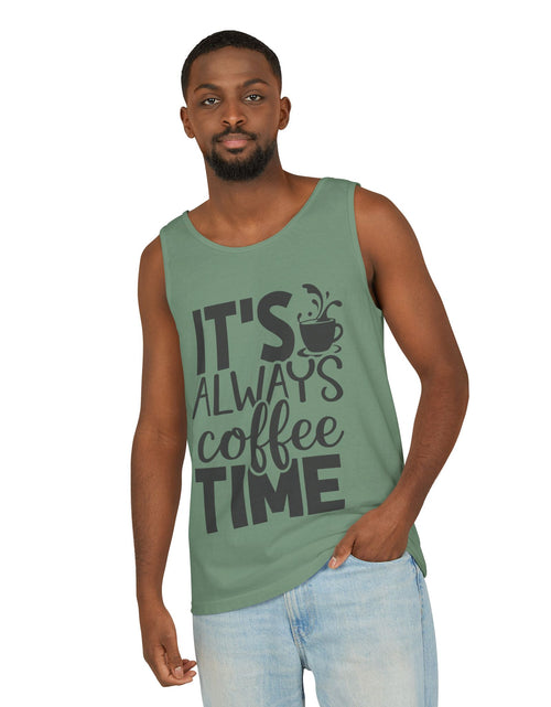 Load image into Gallery viewer, Coffee Time Tank Top, Stylish Unisex Tee, Coffee Lover Gift, Summer Fashion, Relaxed Vibe, Casual Wear
