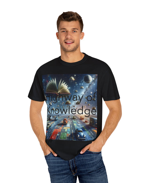 Load image into Gallery viewer, Highway of Knowledge Unisex Garment-Dyed T-shirt, Casual Tee, Gift for Readers, Book Lovers T-shirt, Unique Graphic Tee, Educational Apparel
