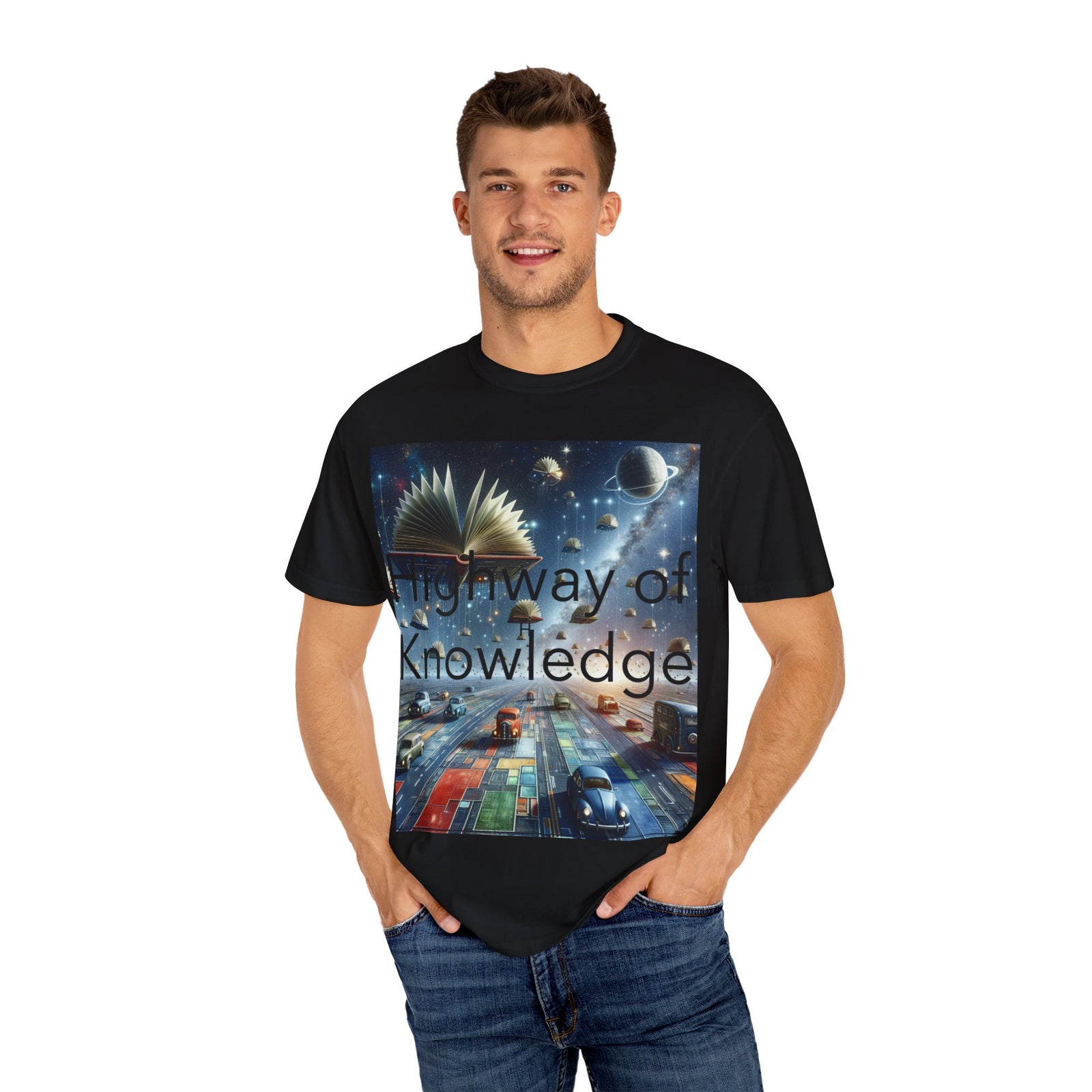 Highway of Knowledge Unisex Garment-Dyed T-shirt, Casual Tee, Gift for Readers, Book Lovers T-shirt, Unique Graphic Tee, Educational Apparel