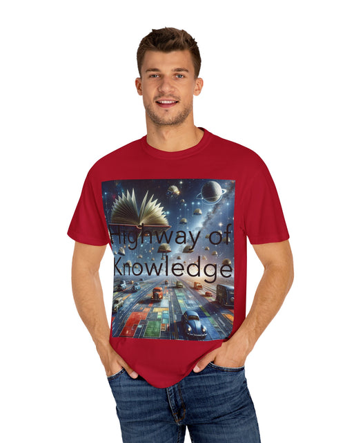Load image into Gallery viewer, Highway of Knowledge Unisex Garment-Dyed T-shirt, Casual Tee, Gift for Readers, Book Lovers T-shirt, Unique Graphic Tee, Educational Apparel
