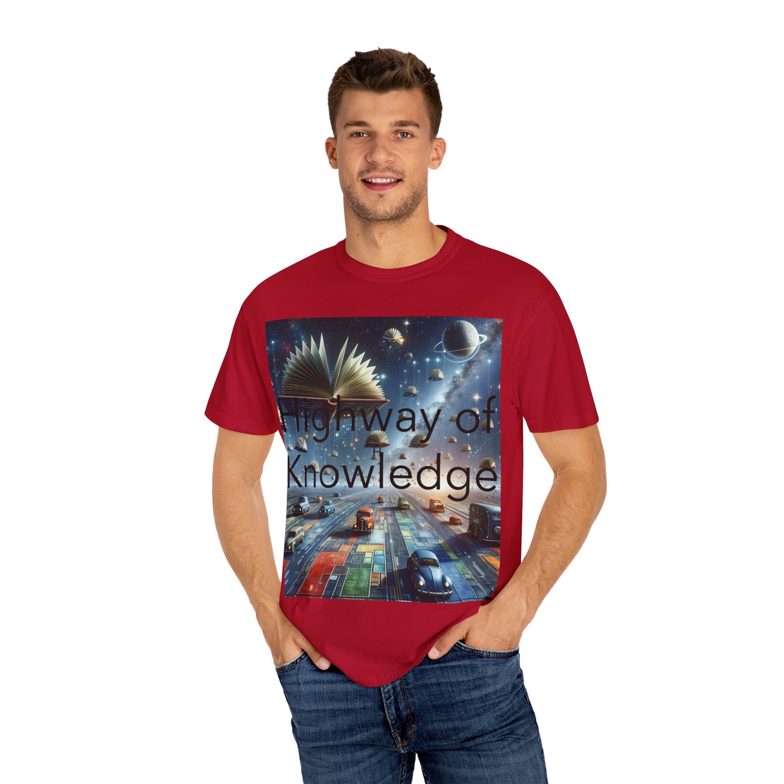Highway of Knowledge Unisex Garment-Dyed T-shirt, Casual Tee, Gift for Readers, Book Lovers T-shirt, Unique Graphic Tee, Educational Apparel