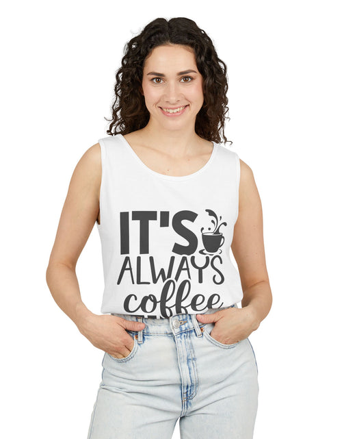 Load image into Gallery viewer, Coffee Time Tank Top, Stylish Unisex Tee, Coffee Lover Gift, Summer Fashion, Relaxed Vibe, Casual Wear
