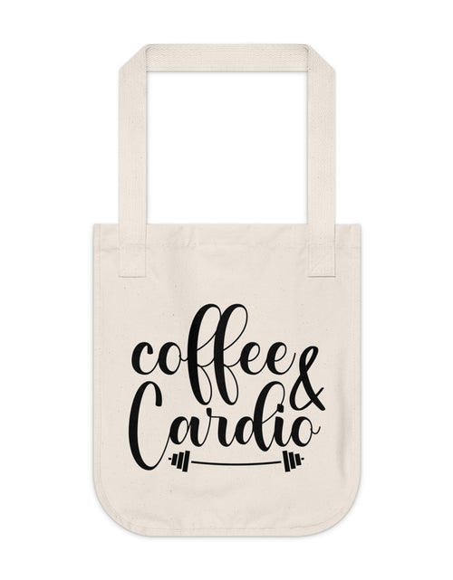 Load image into Gallery viewer, Coffee &amp; Cardio Organic Canvas Tote Bag | Gym Tote, Eco-Friendly, Workout Accessories, Gift for Fitness Lovers, Everyday Use
