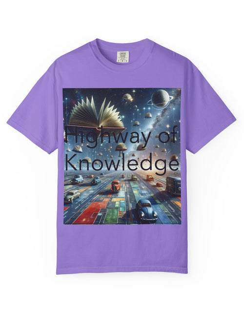 Load image into Gallery viewer, Highway of Knowledge Unisex Garment-Dyed T-shirt, Casual Tee, Gift for Readers, Book Lovers T-shirt, Unique Graphic Tee, Educational Apparel

