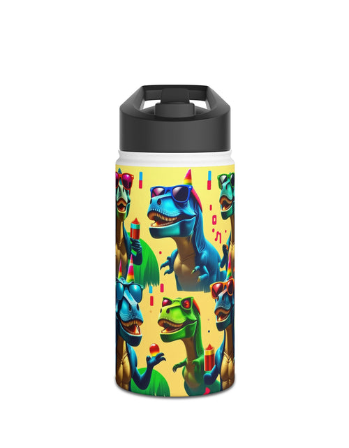 Load image into Gallery viewer, Steel Water Bottle, Dino Party Design
