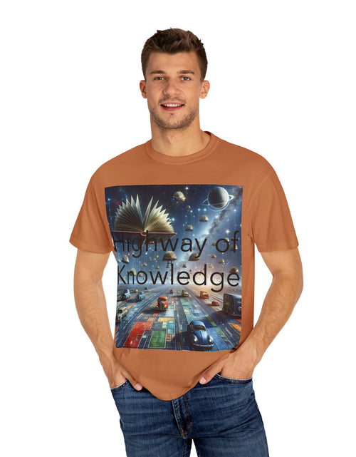 Load image into Gallery viewer, Highway of Knowledge Unisex Garment-Dyed T-shirt, Casual Tee, Gift for Readers, Book Lovers T-shirt, Unique Graphic Tee, Educational Apparel
