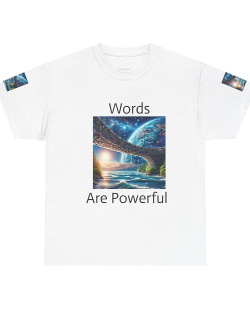 Load image into Gallery viewer, Inspirational Universe T-Shirt - &#39;Words Are Powerful&#39; Graphic - Motivational Gift for Dreamers, Writers, and Creators, Casual Wear, [...]
