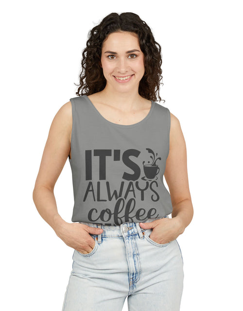 Load image into Gallery viewer, Coffee Time Tank Top, Stylish Unisex Tee, Coffee Lover Gift, Summer Fashion, Relaxed Vibe, Casual Wear
