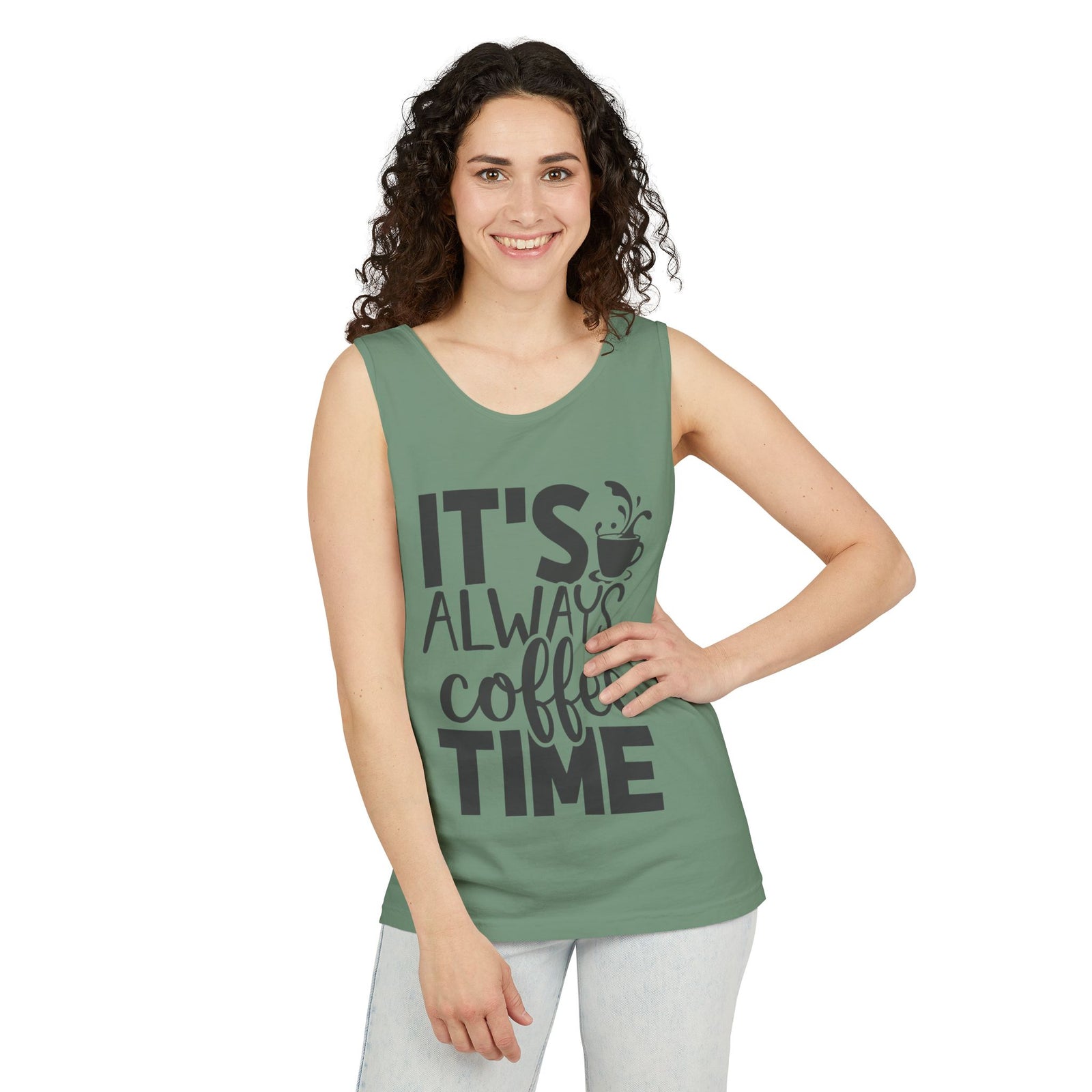 Coffee Time Tank Top, Stylish Unisex Tee, Coffee Lover Gift, Summer Fashion, Relaxed Vibe, Casual Wear