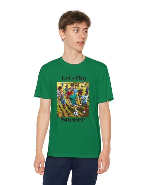 Load image into Gallery viewer, Youth Soccer Tee - Let&#39;s Play Soccer, Kids Sports Shirt, Soccer T-Shirt, Activewear for Boys &amp; Girls, Team Spirit Apparel
