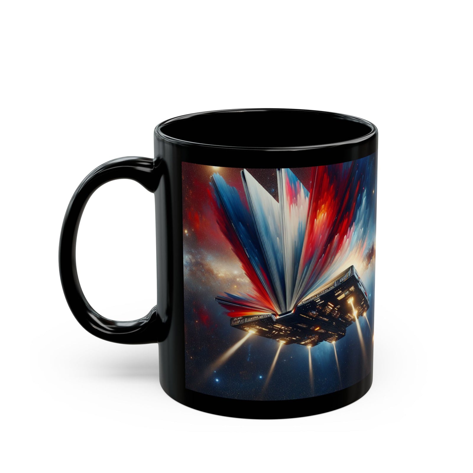 Cosmic Escape Mug, Black Coffee Mug, Space-Themed Gift, Sci-Fi Mug, Book Lover's Mug, 11oz & 15oz, Unique Cosmic Artwork