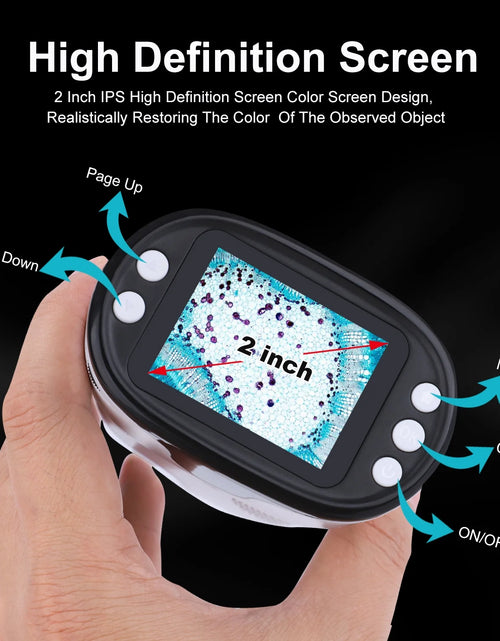 Load image into Gallery viewer, Pocket Digital Microscope for Kids 200X-1000X Handheld Microscope Toy for Children 2&quot; Screen Microscope with LED Light 6 Slides, White

