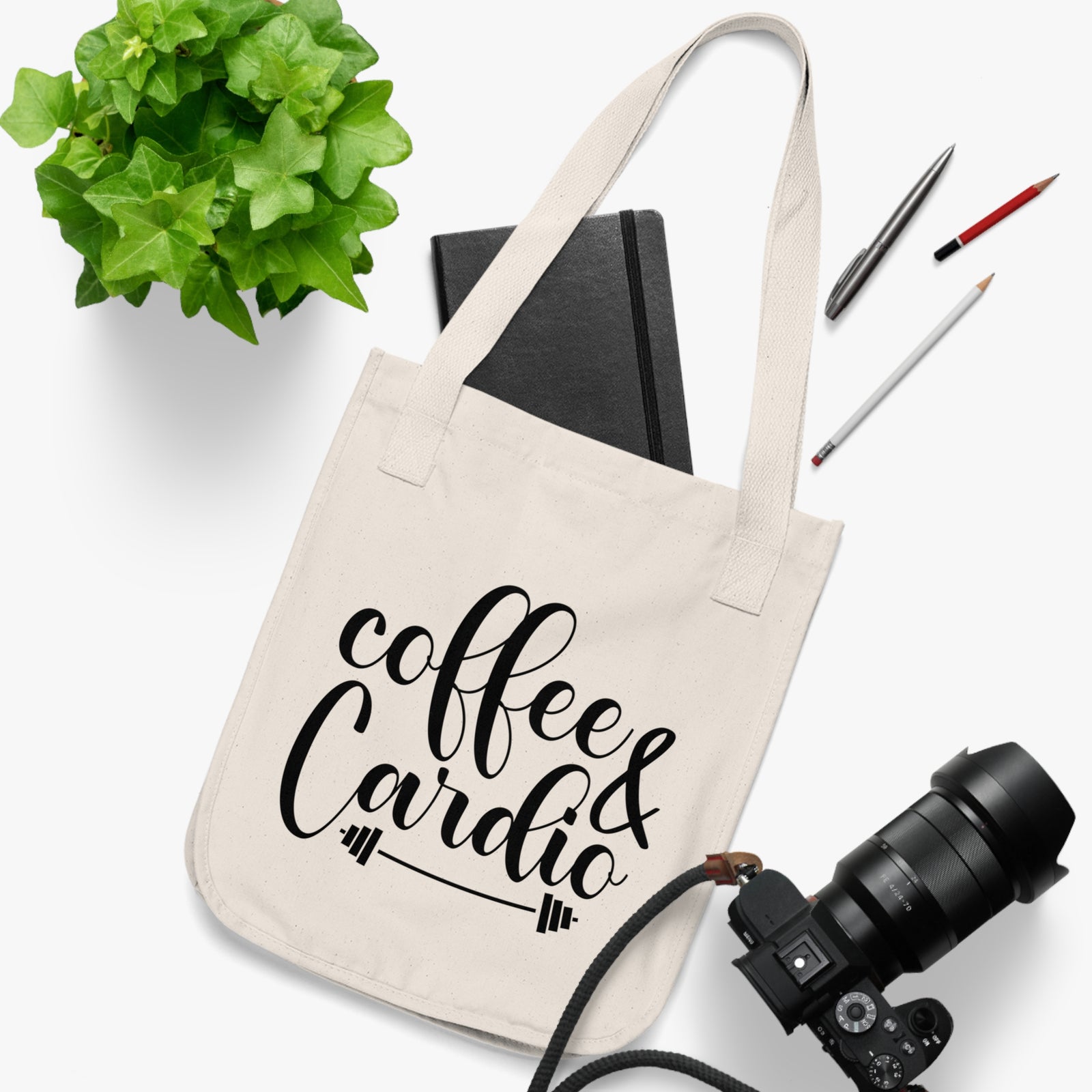 Coffee & Cardio Organic Canvas Tote Bag | Gym Tote, Eco-Friendly, Workout Accessories, Gift for Fitness Lovers, Everyday Use