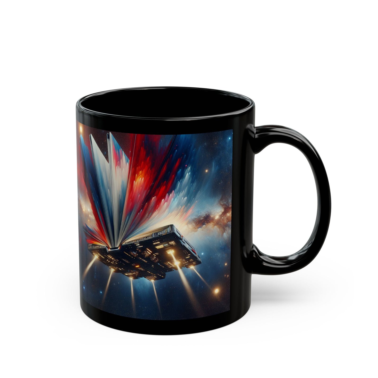 Cosmic Escape Mug, Black Coffee Mug, Space-Themed Gift, Sci-Fi Mug, Book Lover's Mug, 11oz & 15oz, Unique Cosmic Artwork