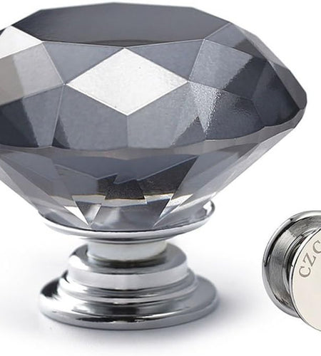 10 PCS Diamond Crystal Glass Pull Handle Cabinet Knobs Cupboard Drawers Cabinet Dresser Bookcase Wardrobe (40Mm, Grey)