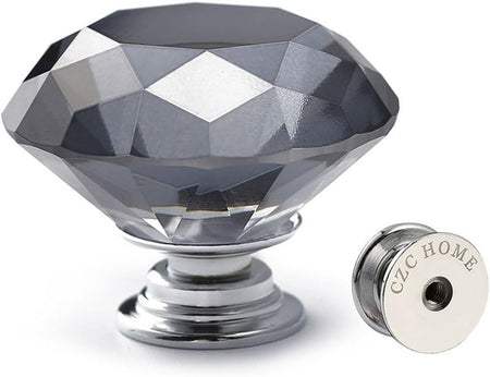 10 PCS Diamond Crystal Glass Pull Handle Cabinet Knobs Cupboard Drawers Cabinet Dresser Bookcase Wardrobe (40Mm, Grey)