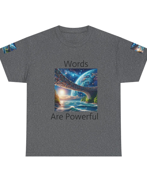 Load image into Gallery viewer, Inspirational Universe T-Shirt - &#39;Words Are Powerful&#39; Graphic - Motivational Gift for Dreamers, Writers, and Creators, Casual Wear, [...]

