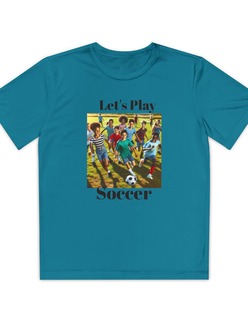 Load image into Gallery viewer, Youth Soccer Tee - Let&#39;s Play Soccer, Kids Sports Shirt, Soccer T-Shirt, Activewear for Boys &amp; Girls, Team Spirit Apparel
