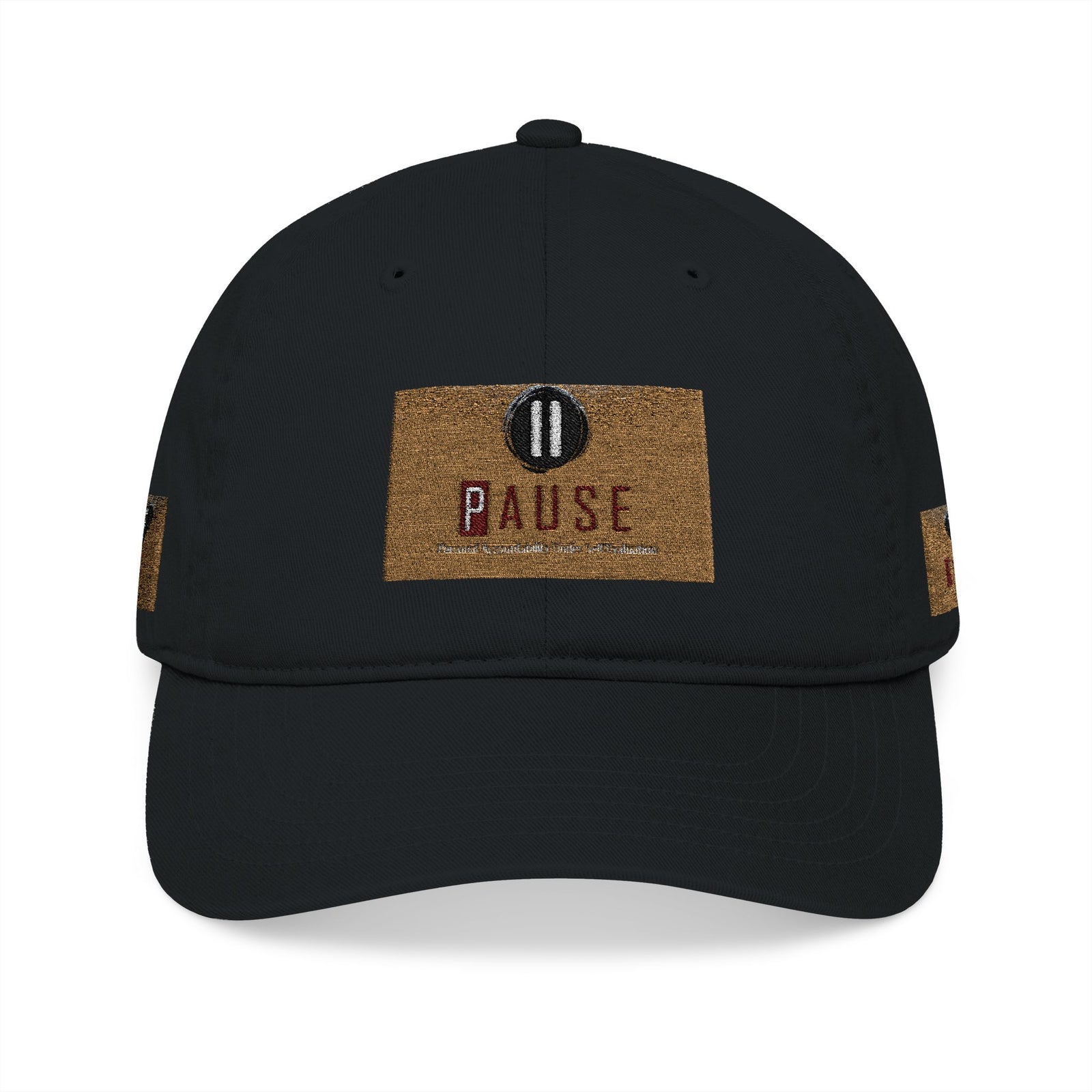 Cap Embroidered with 'Pause' Design