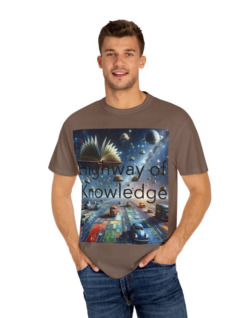 Load image into Gallery viewer, Highway of Knowledge Unisex Garment-Dyed T-shirt, Casual Tee, Gift for Readers, Book Lovers T-shirt, Unique Graphic Tee, Educational Apparel
