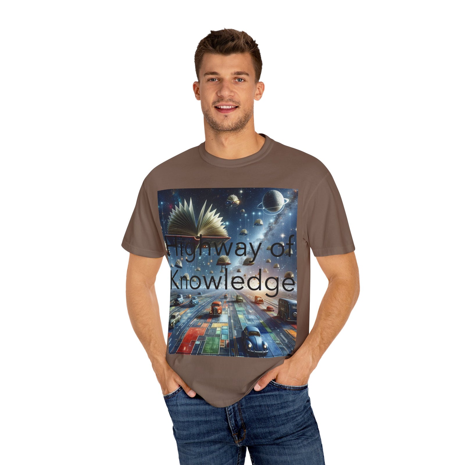 Highway of Knowledge Unisex Garment-Dyed T-shirt, Casual Tee, Gift for Readers, Book Lovers T-shirt, Unique Graphic Tee, Educational Apparel