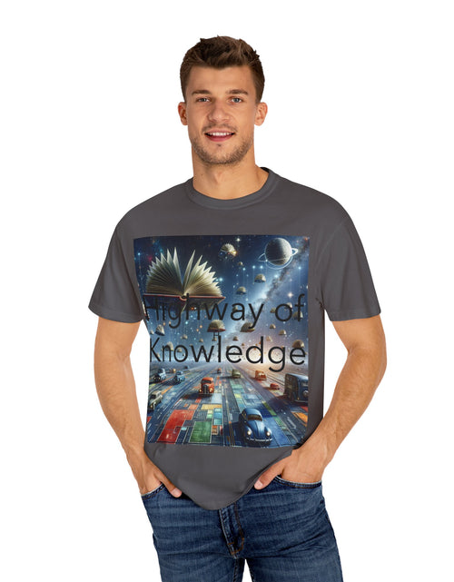 Load image into Gallery viewer, Highway of Knowledge Unisex Garment-Dyed T-shirt, Casual Tee, Gift for Readers, Book Lovers T-shirt, Unique Graphic Tee, Educational Apparel
