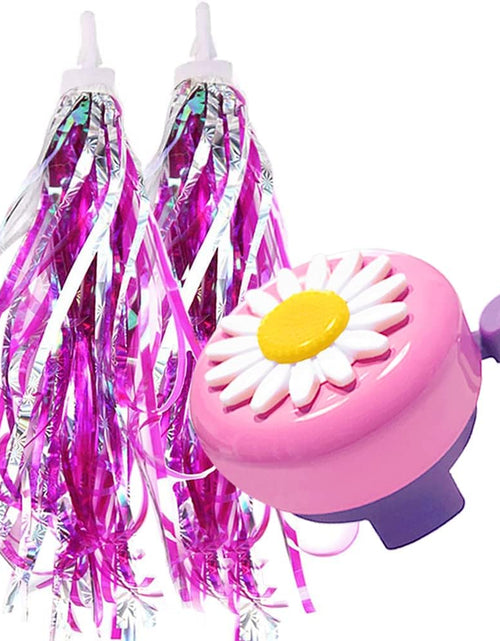 Load image into Gallery viewer, Kids Bike Bell and Streamers for Girls - 1 Pack Flower Bicycle Bell with 2 Pack Bike Streamers for Children&#39;S Bike Accessories
