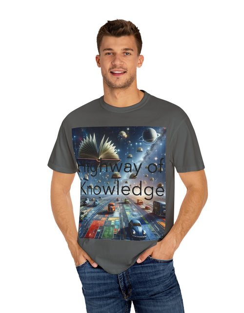 Load image into Gallery viewer, Highway of Knowledge Unisex Garment-Dyed T-shirt, Casual Tee, Gift for Readers, Book Lovers T-shirt, Unique Graphic Tee, Educational Apparel
