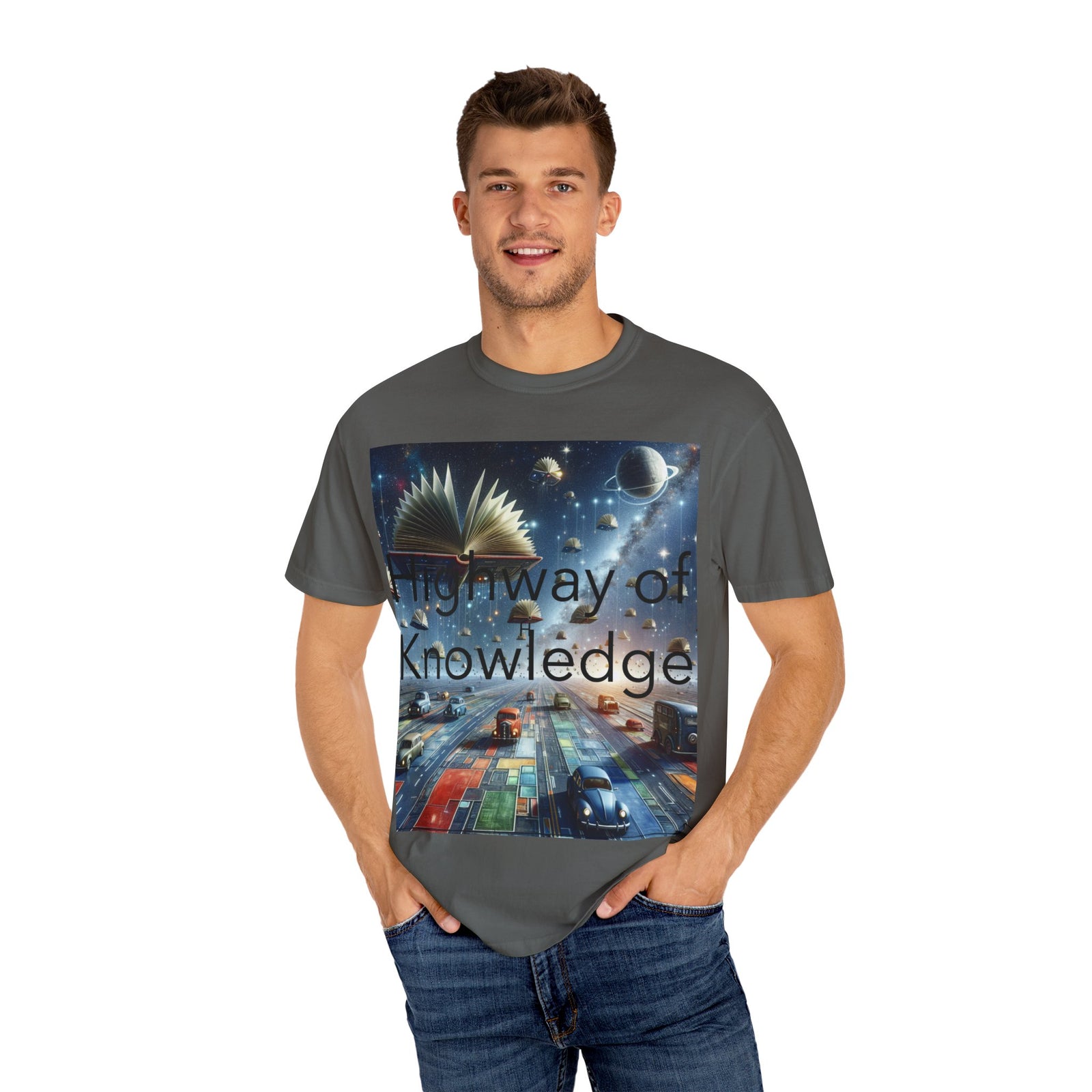 Highway of Knowledge Unisex Garment-Dyed T-shirt, Casual Tee, Gift for Readers, Book Lovers T-shirt, Unique Graphic Tee, Educational Apparel